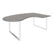 Bureau LOFTER Manager arrondi -  retour à droite - L200 cm - Plateau imitation chêne gris - Pied blanc (Pieds de renfort obligatoire à rajouter - non inclus)