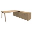 Bureau WOODY Manager - L210 x P100 x H72,5 cm - console retour à droite L200 x P60 cm - pieds carbone - plateau imitation Chêne clair