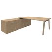 Bureau WOODY Manager - L210 x P100 x H72,5 cm - console retour à gauche L200 x P60 cm - pieds carbone - plateau imitation Chêne clair