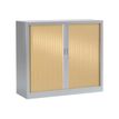 Armoire basse monobloc à rideaux GENERIC - 100 x 120 x 43 cm - aluminium/chêne clair