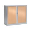 Armoire basse monobloc à rideaux GENERIC - 100 x 120 x 43 cm - aluminium/imitation hêtre