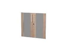 Jeu de 2 portes vitrées - pour bibliothèque 2 étagères FLORA - L80 x H77 cm - imitation frêne noir