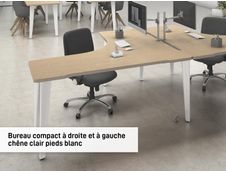 Bureau compact 90° à gauche EVIDENCE - Pieds blancs - Plateau imitation chêne clair