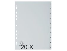 Exacompta - Pack de 20 intercalaires 10 positions numériques - A4 - gris