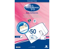 La Couronne - 50 Pochettes Enveloppes C4 229 x 324 mm - 90 gr - blanc - fenêtre 50x110 mm - bande auto-adhésive
