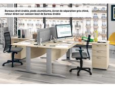 Bureau droit IDRA - L120 cm - Pieds alu - plateau imitation Erable