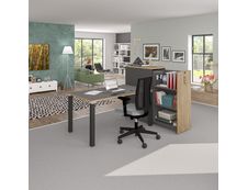 Bureau droit EXPRIM - L140 cm - Plateau imitation carbone chant Chêne clair - Pieds carbone