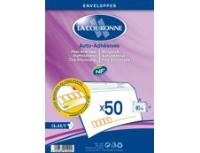 La Couronne - 50 Enveloppes précasées C6 114 x 162 mm - 80 gr - blanc - sans fenêtre - bande auto-adhésive