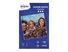 Avery - Papier Photo brillant - A4 - 160 g/m² - impression jet d'encre - 50 feuilles