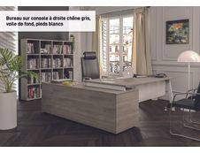 Bureau STEELY Manager - L180 x P100 x H72,5 cm - plateau imitation Chêne clair - Pieds blanc
