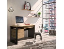 Bureau droit RUSSEL - 119 cm - 1 porte - Chêne helvezia et uni noir