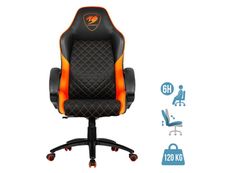 Fauteuil gamer FUSION - accoudoirs fixes - appui-tête intégré - noir et orange