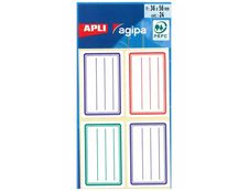 Apli Agipa - 24 Étiquettes scolaires cadre et lignes bleus, rouges, verts - 36 x 56 mm - réf 101096