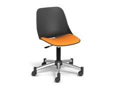 Chaise PALM - coque noire - assise mandarine - base chromé