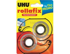 UHU rollafix - 2 Dévidoirs avec ruban de bureau transparent 15m