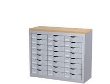 Meuble de rangement - 3 colonnes et 24 tiroirs - H75 x L87 x P33,5 cm - argent