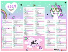 Calendrier Licorne - 7 mois par face - 32 x 42 cm - Oberthur