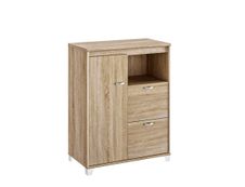 Rangement bas MAMBO - L80 x H112 x P46 - 1 porte / 2 tiroirs - Chêne Sonoma/blanc