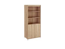 Armoire haute MAMBO - L80 x H187 x P46 - 2 portes vitrées, 2 portes pleines - Chêne Sonoma/blanc