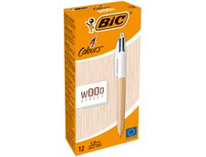 BIC 4 Couleurs WOOD - 12 Stylos à bille 4 couleurs - corps naturel