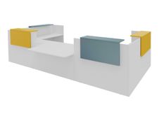 Banque d'accueil OLA en "U" - Ensemble modules hauts (x2) + PMR + retours (x2) + tablettes (x4) - L425 x P237,5 cm - structure et plateau blanc perle