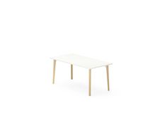 Table de réunion ROBIN - L160 x P80 cm - plateau blanc neige - pieds en hêtre massif