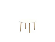 Table de réunion ronde ROBIN - diam. 120 cm - plateau blanc neige - pieds en hêtre massif
