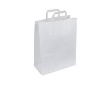 50 Sacs cadeau kraft - poignées plates - 32 cm x 17 cm x 39 cm - blanc