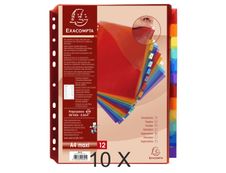 Exacompta - Pack de 10 pochettes intercalaires 12 positions - A4 Maxi - onglets personnalisables