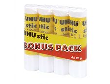 UHU stic - 4 Bâtons de colle - 21 g - transparent - non permanent