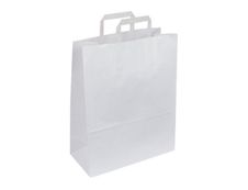 50 Sacs cadeau kraft - poignées plates - 22 cm x 10 cm x 29 cm - blanc