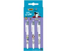 BIC 4 Couleurs Messages - 3 Stylos à bille 4 couleurs - 1 mm - Décors assortis Collection Exams