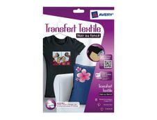 Avery - Papier transfert sur T-shirt/Textile foncé - 4 feuilles A4 - impression jet d'encre