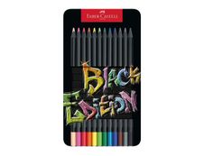 Faber Castell Black Edition - 12 Crayons de couleur - couleurs brillantes assorties - boîte métal