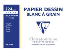 Clairefontaine Dessin à Grain - Pochette papier à dessin - 10 feuilles - A3 - 224 gr - blanc