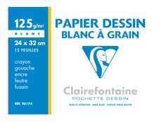 Clairefontaine Dessin à Grain - Pochette papier à dessin - 12 feuilles - 24 x 32 cm - 125 gr - blanc