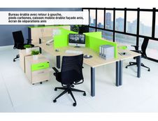 Bureau compact EXPRIM - L180 cm - Retour gauche - Plateau imitation Erable - Pieds carbone (Pieds de renfort obligatoire à rajouter - non inclus)