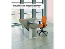 Bureau compact manager retour à gauche IDRA - 200 cm - Pied anthracite - Hêtre (Pieds de renfort obligatoire à rajouter - non inclus)