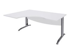 Bureau compact à gauche IDRA - L160 cm - Pieds alu - plateau Blanc perle (Pieds de renfort obligatoire à rajouter - non inclus)