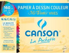 Canson - Pochette papier à dessin - 12 feuilles - 24 x32 cm - 160 gr - mi-teintes vives