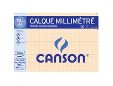 Canson - Pochette papier à dessin calque millimétré - 12 feuilles - A4 - 70/75G