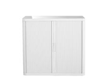 Armoire basse à rideaux EASY OFFICE - 110 x 104 x 41,5 cm - Corps, rideaux et poignée blanc