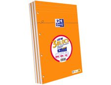 Oxford - Pack de 3 Blocs notes - A4 + - 160 pages - grands carreaux - perforés