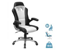 Fauteuil gamer RACER - accoudoirs rabattables - noir et blanc