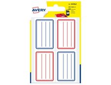 Avery - 24 Étiquettes scolaires blanches lignées bleu/rouge - 36 x 56 mm