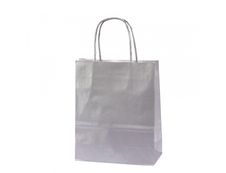 50 Sacs cadeau kraft - poignées torsadées - 22 cm x 12 cm x 31 cm - argent