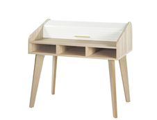 Bureau Cylindre Vintage - Pieds Chêne - 3 Niches - Rideau blanc