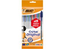 BIC Cristal Original - 15 Stylos à bille - noir, rouge, bleu, vert
