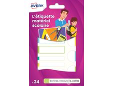 Avery - 24 Étiquettes plastifiées multi-usages blanches avec bordure verte, bleue, jaune et rouge - 63 x 16 / 63 x 8 / Ø 25 mm