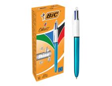 BIC 4 Couleurs Shine - 12 Stylos à bille 4 couleurs - corps bleu métallisé